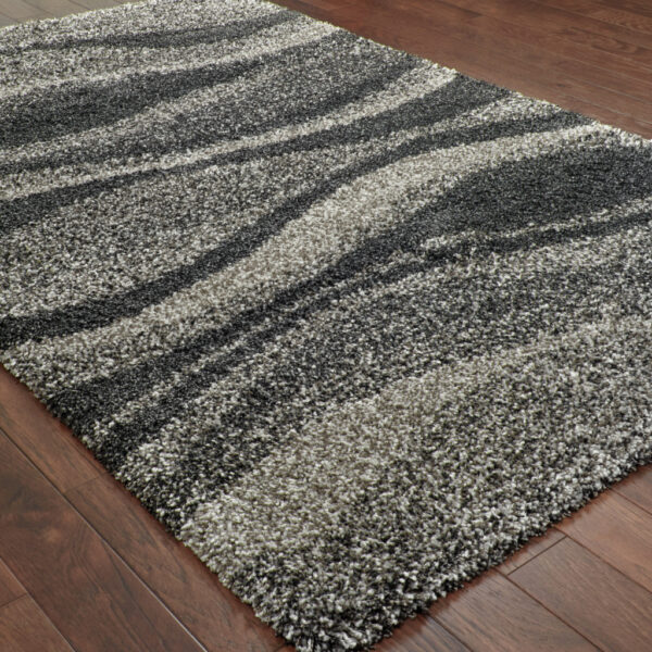 4' X 6' Charcoal Silver And Grey Abstract Shag Power Loom Stain Resistant Area Rug