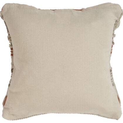 18" X 18" Beige and Red Striped Cotton Zippered Pillow With Fringe