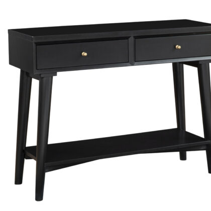 42" Black Floor Shelf Console Table With Shelves And Drawers