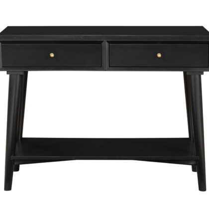 42" Black Floor Shelf Console Table With Shelves And Drawers