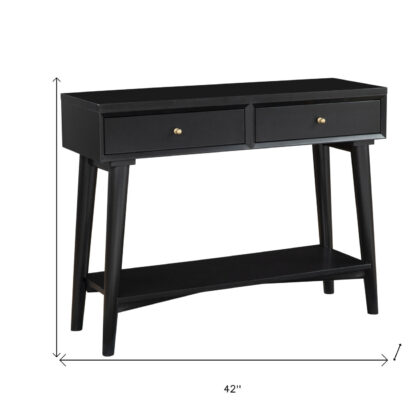42" Black Floor Shelf Console Table With Shelves And Drawers