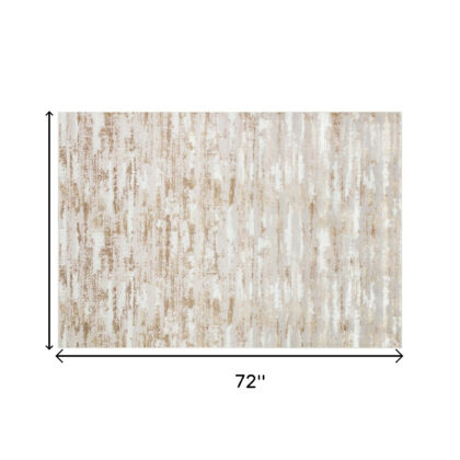 4' x 6' Beige Abstract Washable Non Skid Area Rug