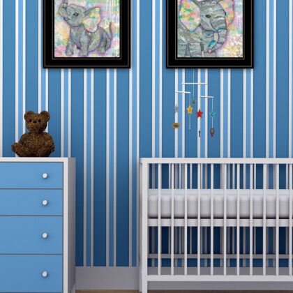 Set Of Two Whimsical Pastel Elephant Black Framed Print Wall Art
