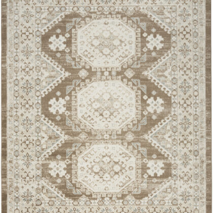 8' x 10' Brown Geometric Distressed Area Rug