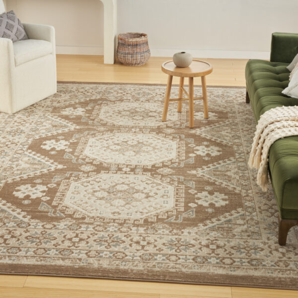 8' x 10' Brown Geometric Distressed Area Rug
