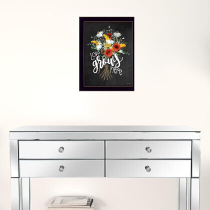 Love Grows Here Black Framed Print Wall Art