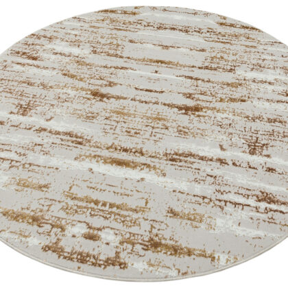 4' Beige Round Abstract Washable Non Skid Area Rug
