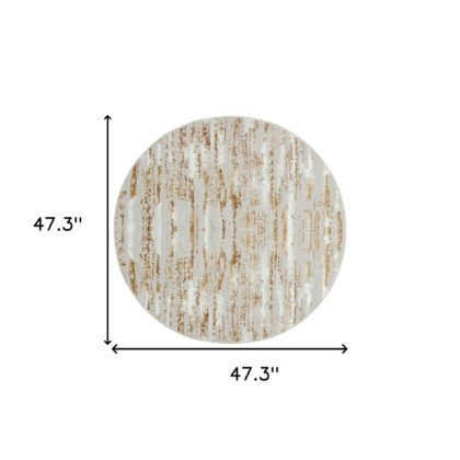 4' Beige Round Abstract Washable Non Skid Area Rug