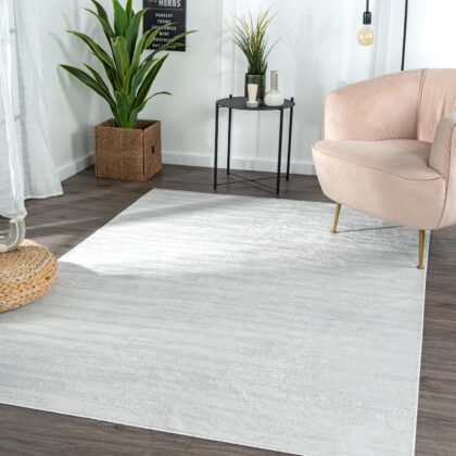 10' White Abstract Washable Non Skid Area Rug