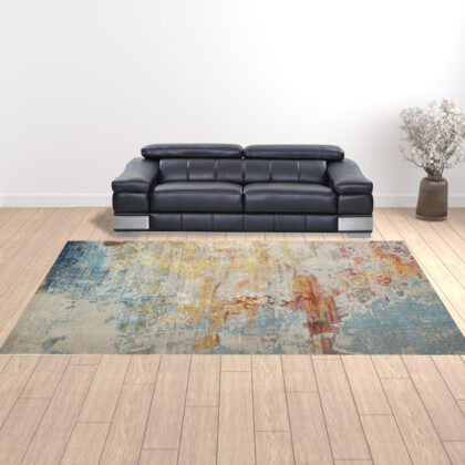 10' x 14' Blue and Gray Abstract Power Loom Area Rug