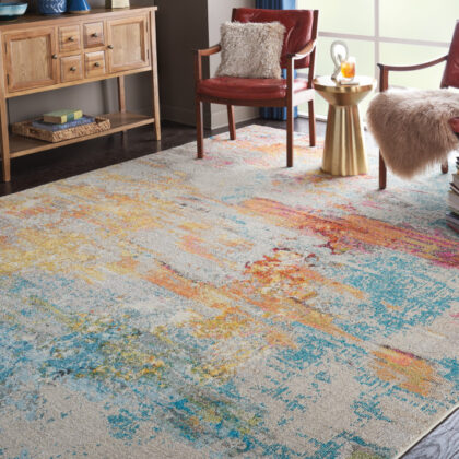 10' x 14' Blue and Gray Abstract Power Loom Area Rug