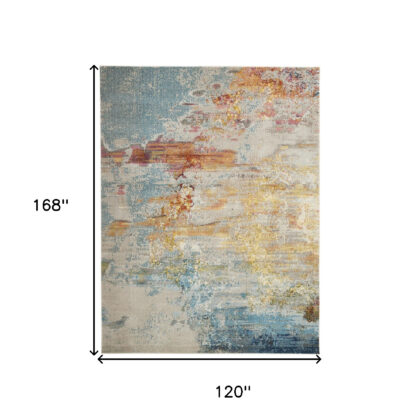 10' x 14' Blue and Gray Abstract Power Loom Area Rug