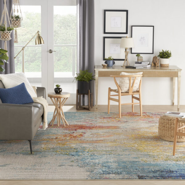10' x 14' Blue and Gray Abstract Power Loom Area Rug