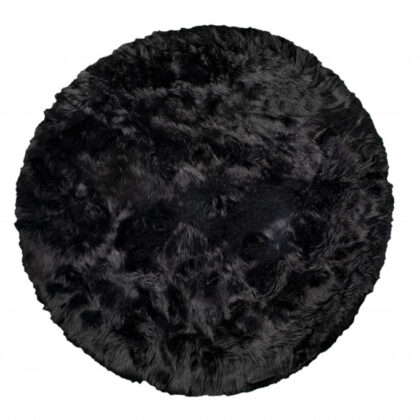 6' X 6' Black Round Faux Fur Washable Non Skid Area Rug