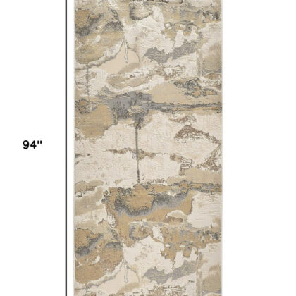 8' Gold and Ivory Abstract Power Loom Runner Rug