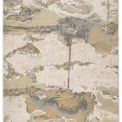 8' Gold and Ivory Abstract Power Loom Runner Rug