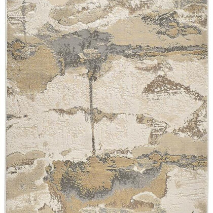 8' Gold and Ivory Abstract Power Loom Runner Rug