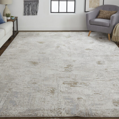 2' x 3' Brown and Ivory Abstract Power Loom Distressed Area Rug