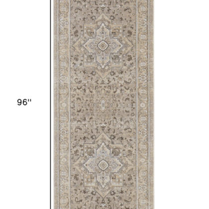 8' Brown and Ivory Medallion Power Loom Distressed Runner Rug