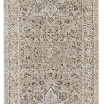 8' Brown and Ivory Medallion Power Loom Distressed Runner Rug