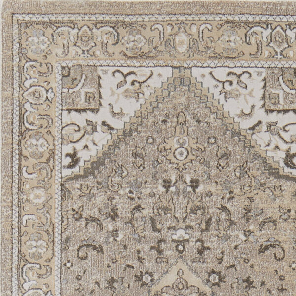 8' Brown and Ivory Medallion Power Loom Distressed Runner Rug