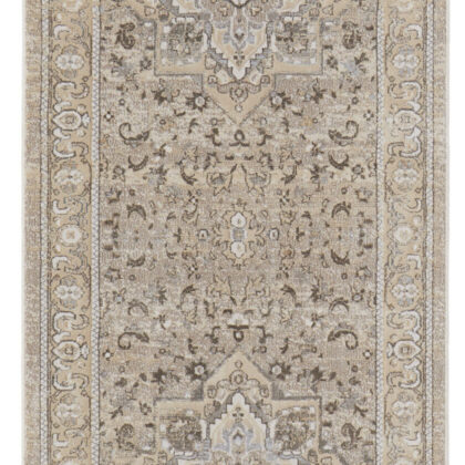 8' Brown and Ivory Medallion Power Loom Distressed Runner Rug