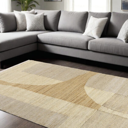 10' x 14' Natural and Ivory Abstract Hand Woven Area Rug