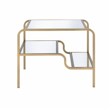 23" Gold And Clear Glass End Table With Two Shelves