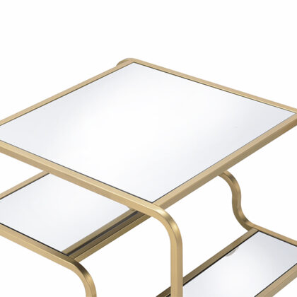 23" Gold And Clear Glass End Table With Two Shelves