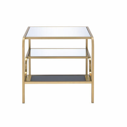 23" Gold And Clear Glass End Table With Two Shelves