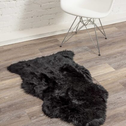 2' X 3' Black New Zealand Natural Sheepskin Rug