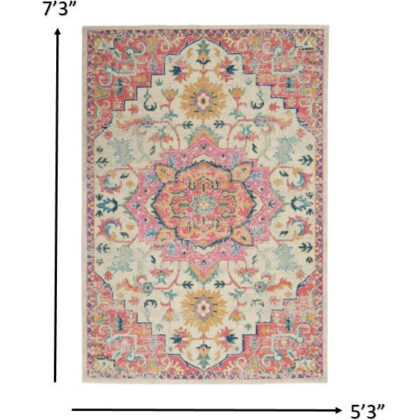 5' X 7' Pink And Ivory Southwestern Dhurrie Area Rug