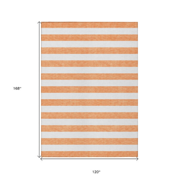 10' X 14' Salmon Striped Washable Non Skid Indoor Outdoor Area Rug