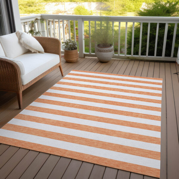 10' X 14' Salmon Striped Washable Non Skid Indoor Outdoor Area Rug