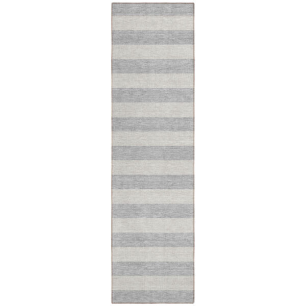 8' Runner Gray and Ivory Striped Washable Non Skid Indoor Outdoor Runner Rug