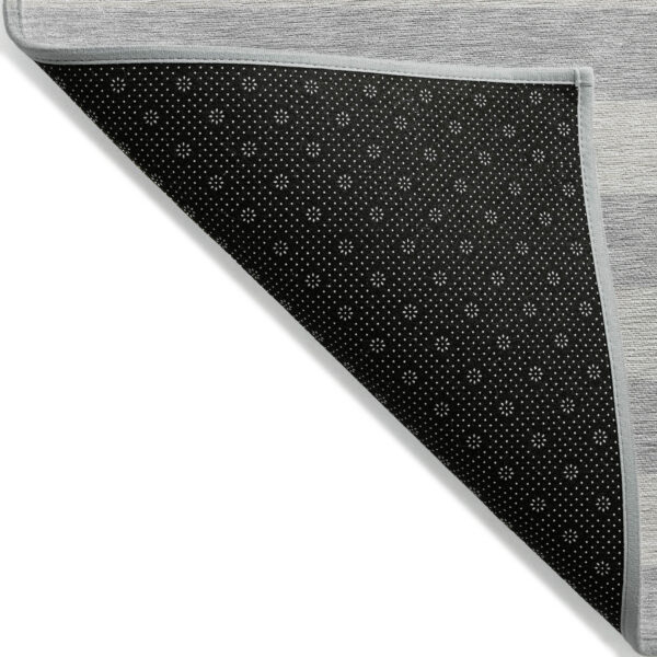 8' Runner Gray and Ivory Striped Washable Non Skid Indoor Outdoor Runner Rug