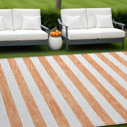 10' X 14' Salmon Striped Washable Non Skid Indoor Outdoor Area Rug