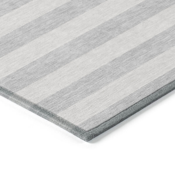 8' Runner Gray and Ivory Striped Washable Non Skid Indoor Outdoor Runner Rug