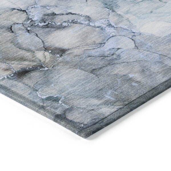 3' X 5' Blue and Gray Abstract Washable Non Skid Indoor Outdoor Area Rug