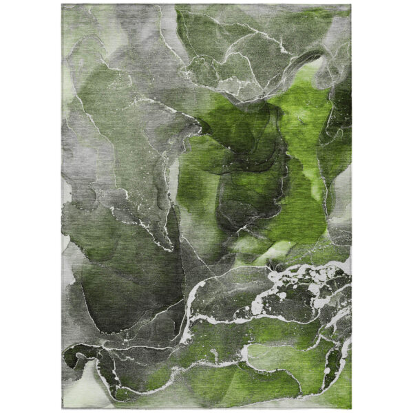5' X 8' Green Abstract Washable Non Skid Indoor Outdoor Area Rug