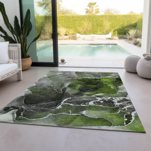 5' X 8' Green Abstract Washable Non Skid Indoor Outdoor Area Rug