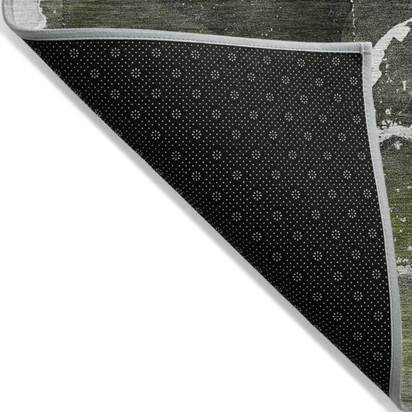 5' X 8' Green Abstract Washable Non Skid Indoor Outdoor Area Rug