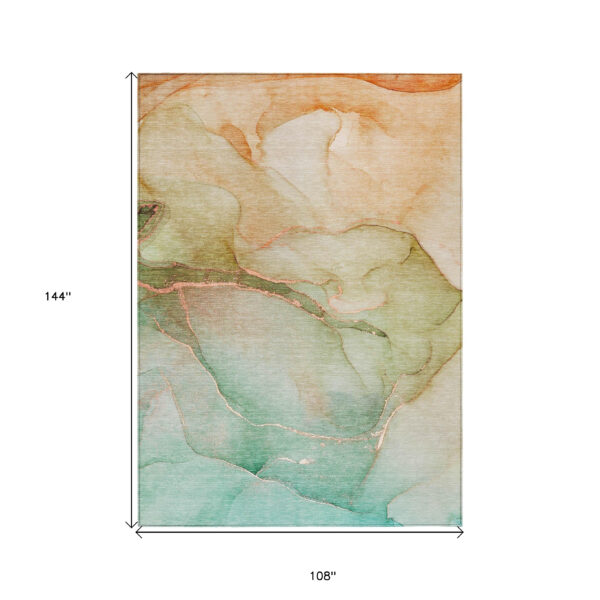 9' X 12' Teal Abstract Washable Non Skid Indoor Outdoor Area Rug