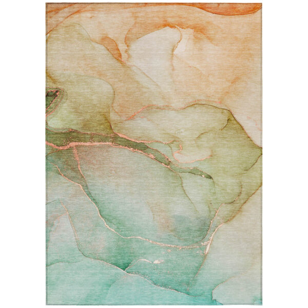 9' X 12' Teal Abstract Washable Non Skid Indoor Outdoor Area Rug