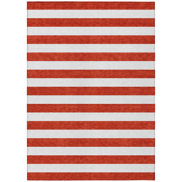 9' X 12' Red and White Striped Washable Non Skid Indoor Outdoor Area Rug