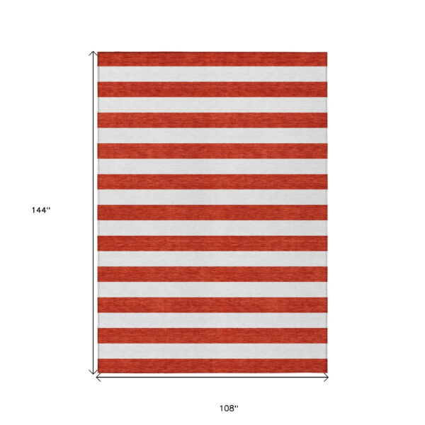 9' X 12' Red and White Striped Washable Non Skid Indoor Outdoor Area Rug