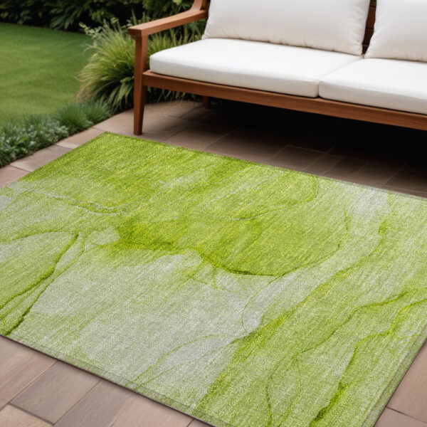 10' X 14' Green Abstract Washable Non Skid Indoor Outdoor Area Rug