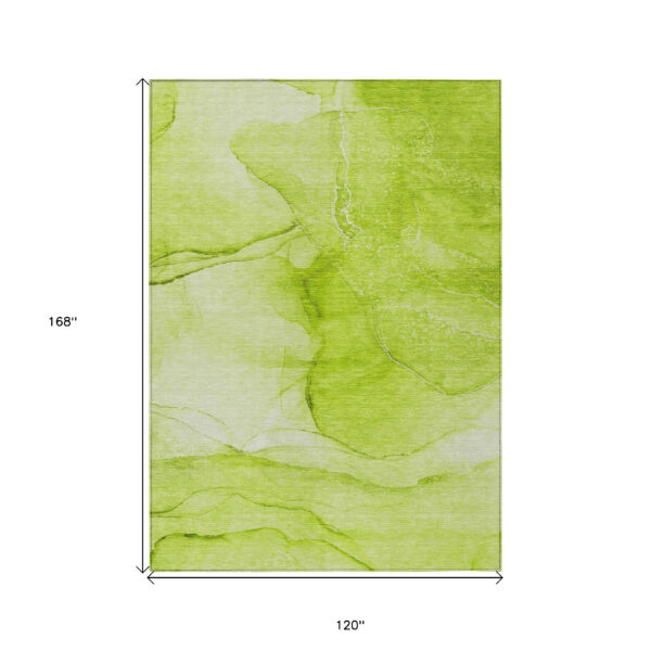 10' X 14' Green Abstract Washable Non Skid Indoor Outdoor Area Rug