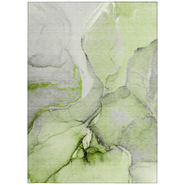 5' X 8' Green Abstract Washable Non Skid Indoor Outdoor Area Rug