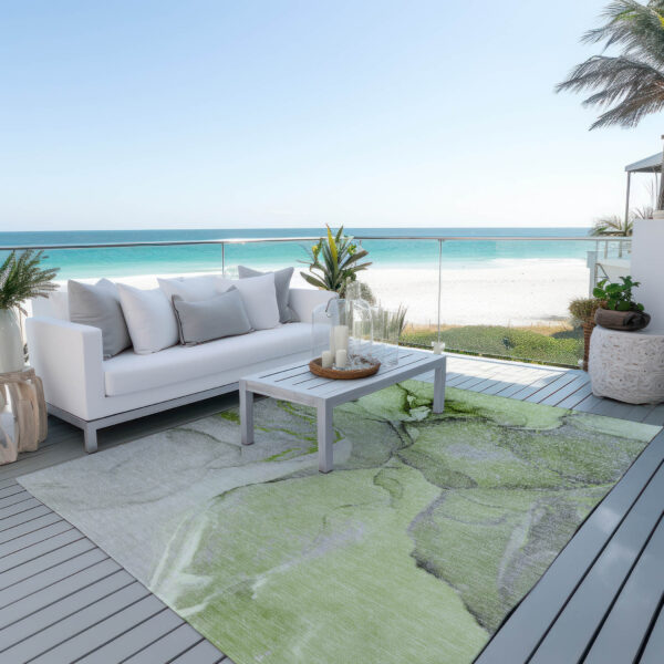5' X 8' Green Abstract Washable Non Skid Indoor Outdoor Area Rug